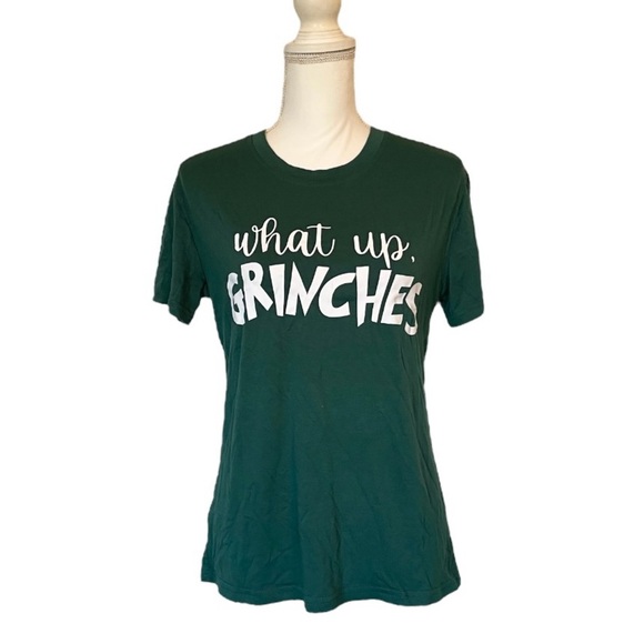 Green “What Up, Grinches” Funny Christmas Holiday Women's Short Sleeve Top Small - Picture 3 of 11
